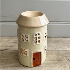 Cream pottery house wax melt burner