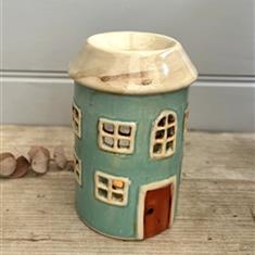 Aqua pottery house wax burner