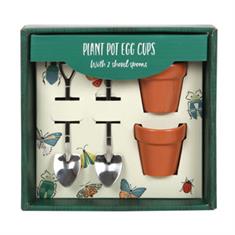 Plant Pot Ceramic Egg Cup Set with Shovel Shaped Spoons